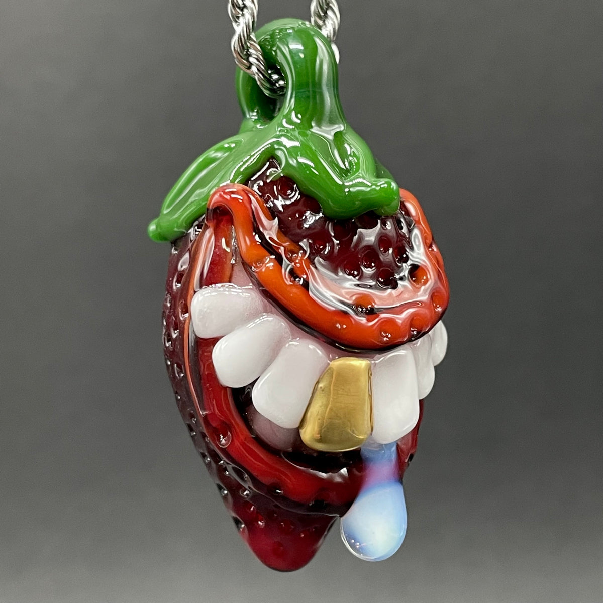 Premium Toothy strawberry pendant - collectible glass art