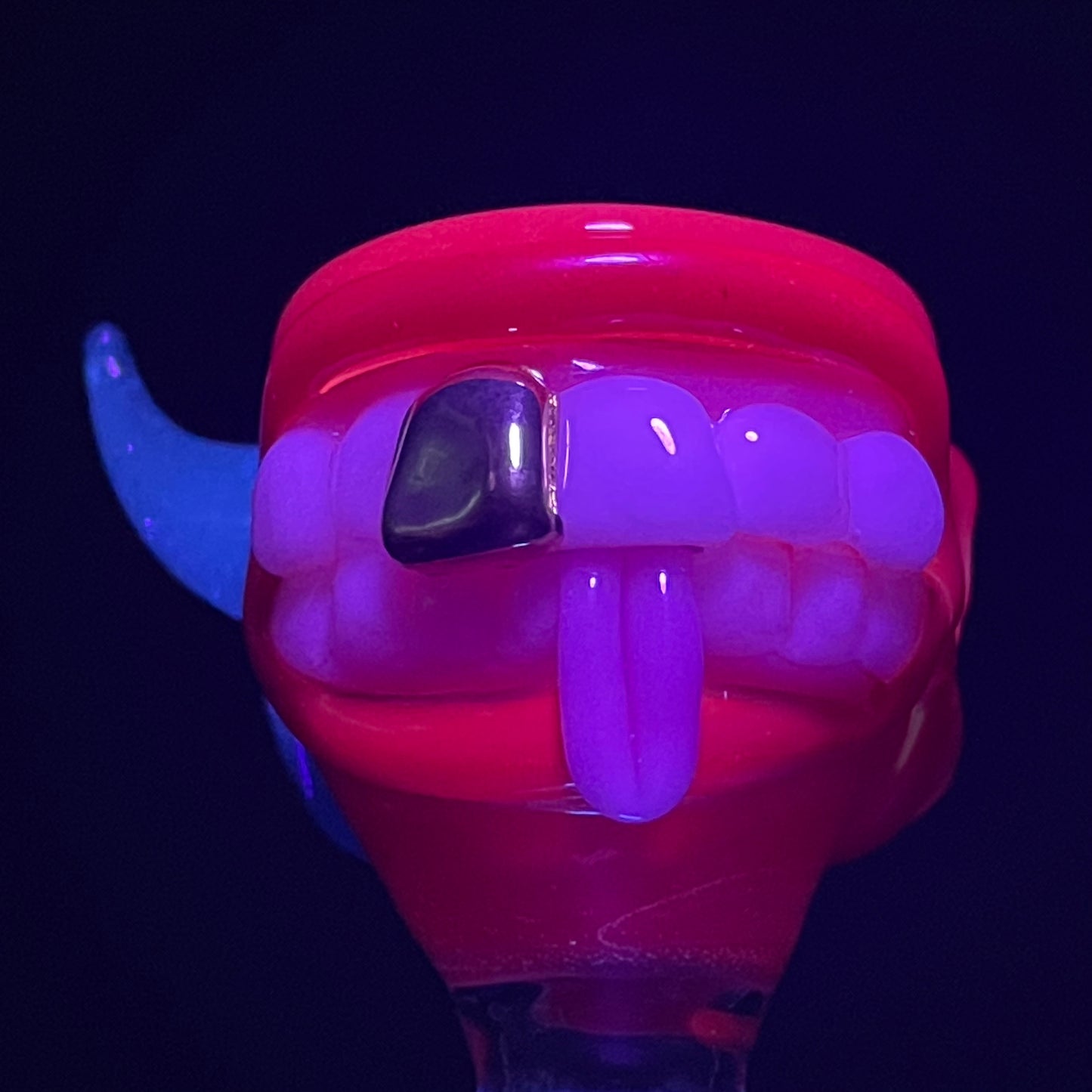 Hand-blown 14mm 4 hole UV reactive slide - Leviathan Glass original