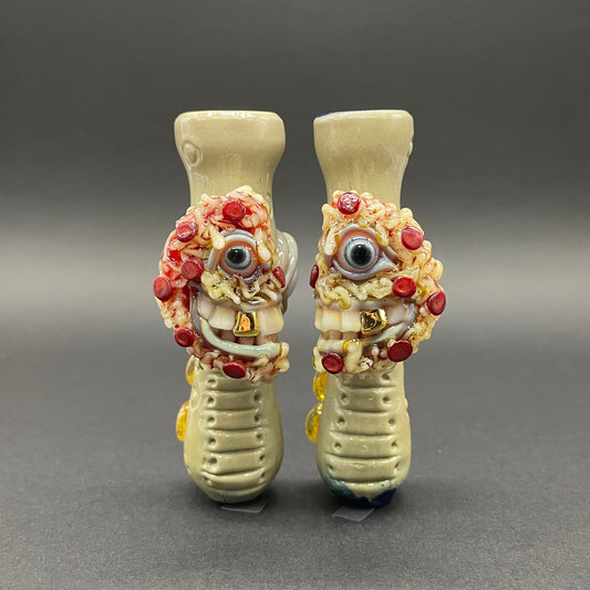 Hand-blown glass Pizza Is for Lovers – Matching Chillum Set by Leviathan Glass