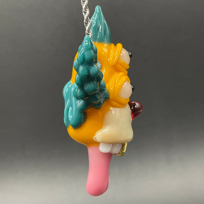 Krusty the clown glass pendant with opal tab