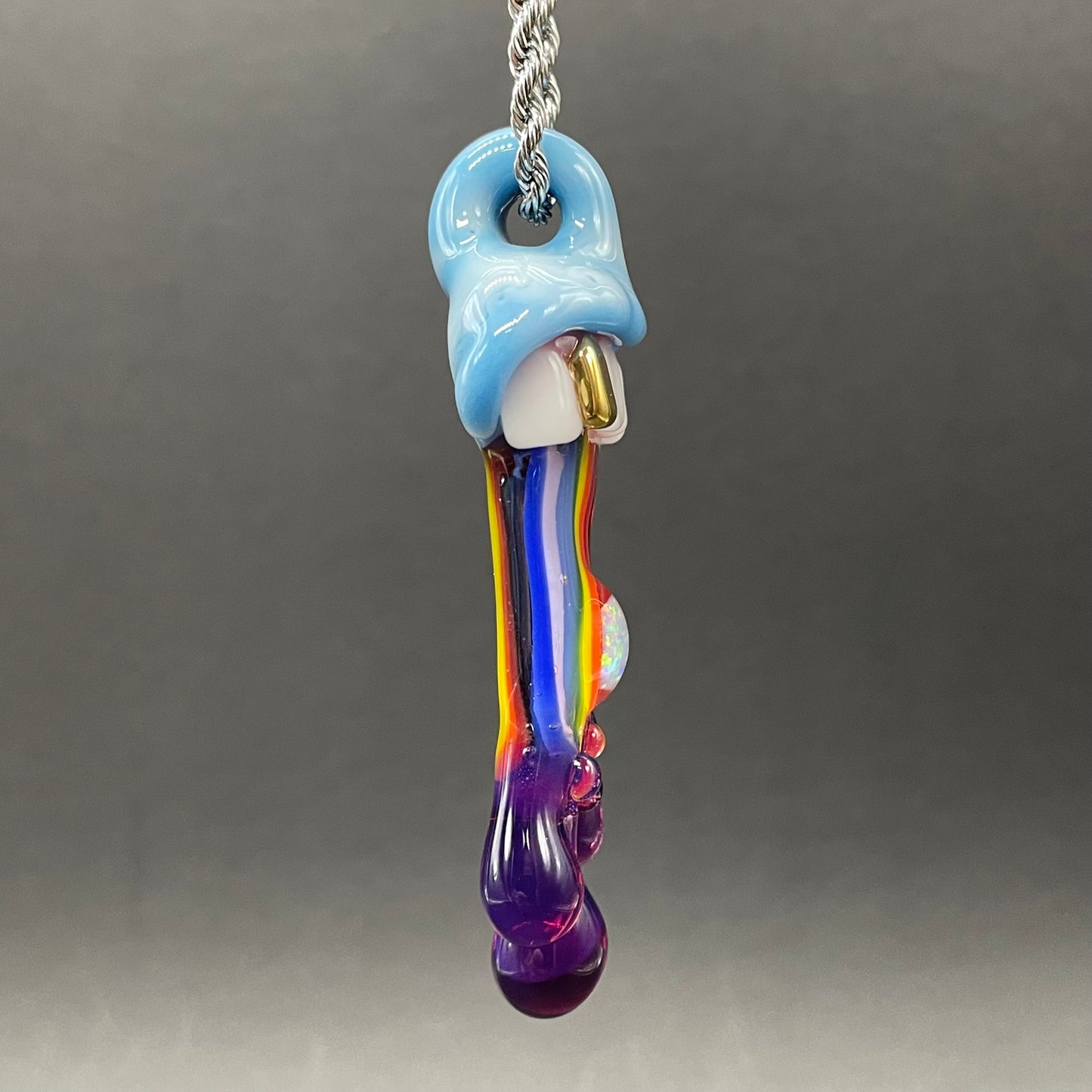 Hand-blown Glass opal rainbow tongue pendant - Leviathan Glass original