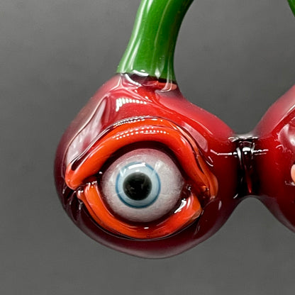 Cherry flavored glass eye pendant by Leviathan Glass - artisan detail