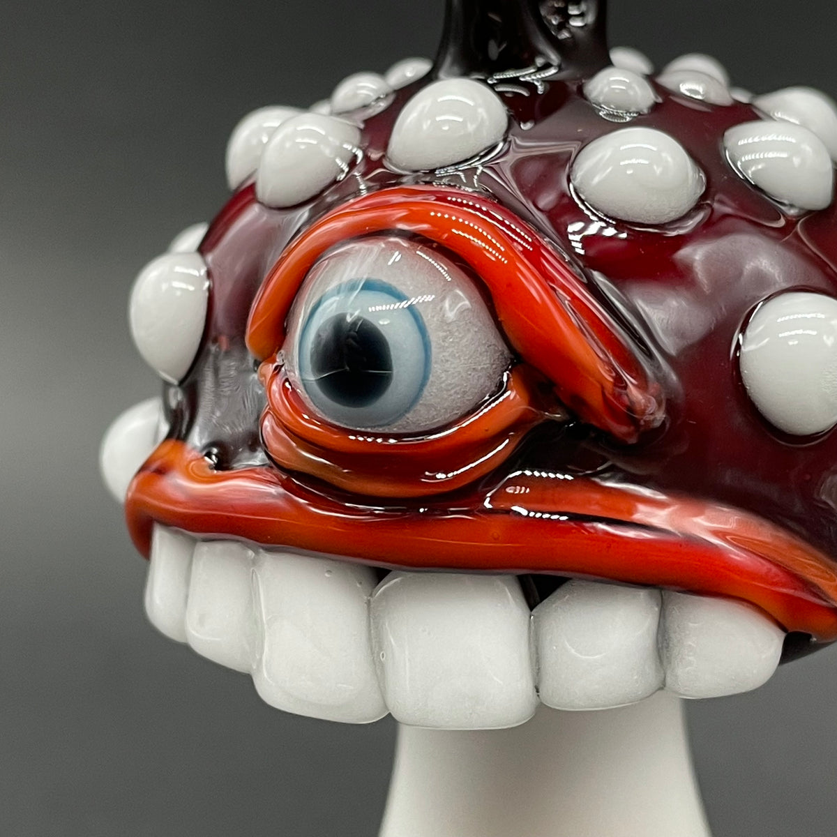 Cyclops mushroom ornament hand blown glass art - Leviathan Glass