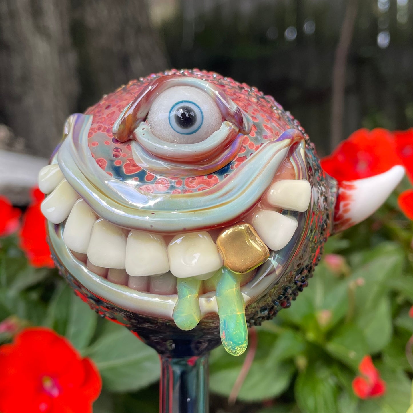 Hand blown glass monster watering globe