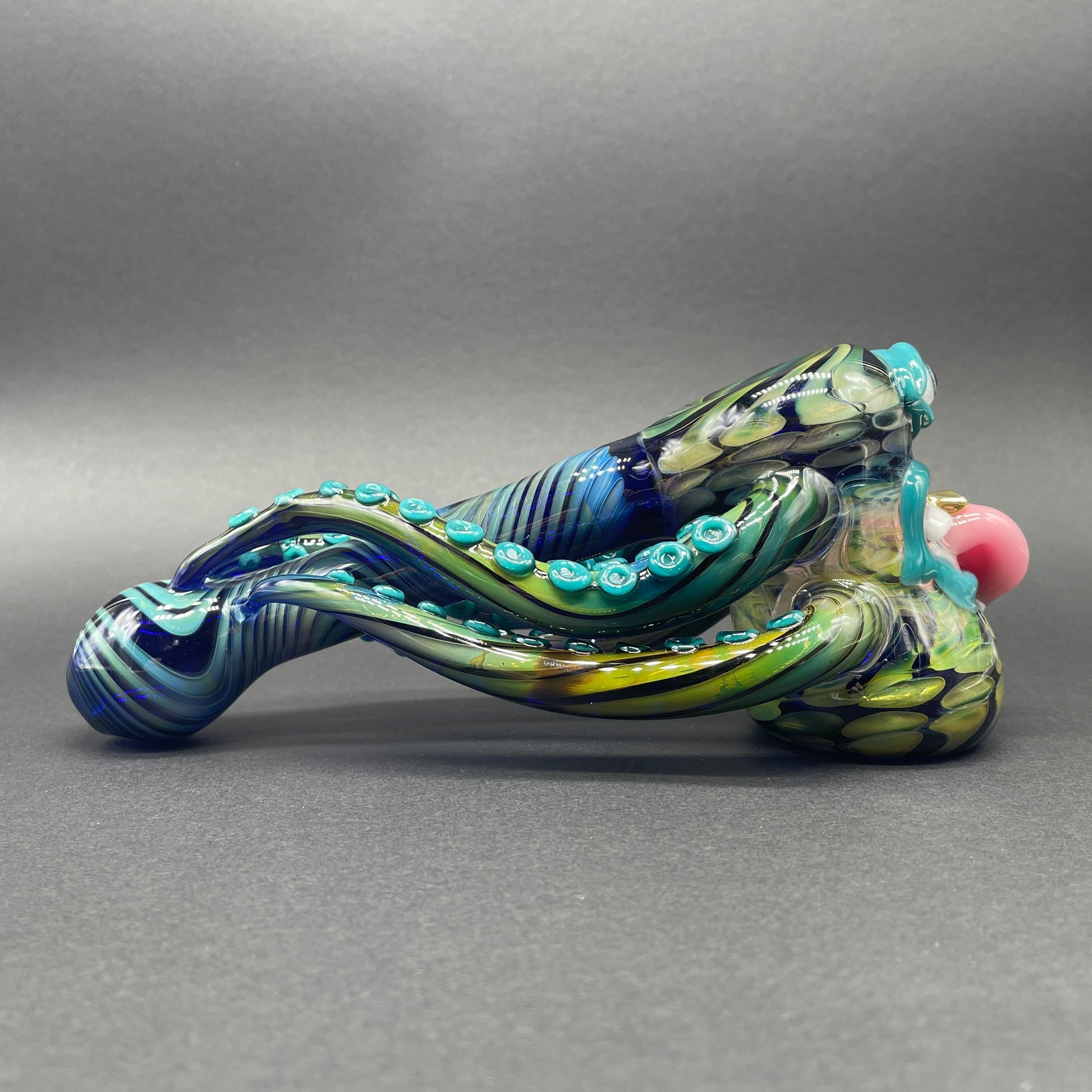 Close-up of Tentacle tongue bubbler - handcrafted glass