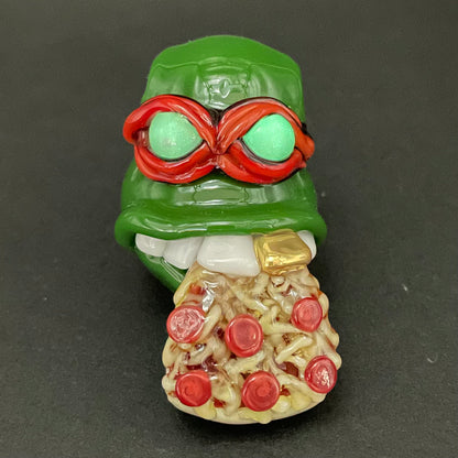 Hand-blown Glass Ninja Turtle Pendant – Handmade Raphael Pizza Necklace, TMNT Fan Jewelry - Leviathan Glass original