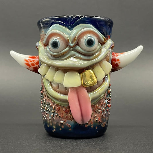 Irate pirate shot glass detail view - premium glass art