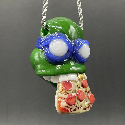 Leonardo Ninja TurtleHandblown Pendant, TMNT Inspired Collectible glass necklace