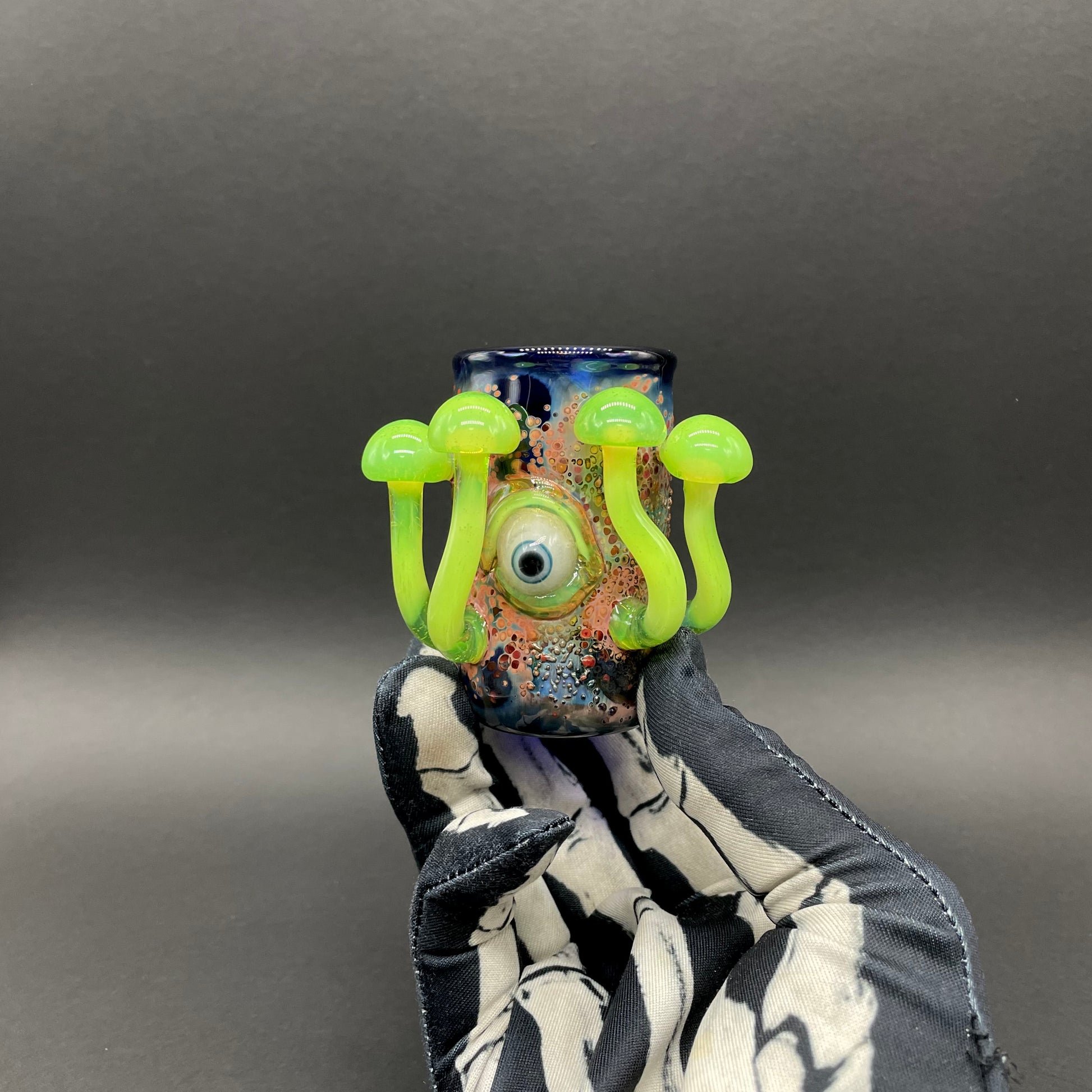 Hand-blown Green slime mushroom shot glass - Leviathan Glass original