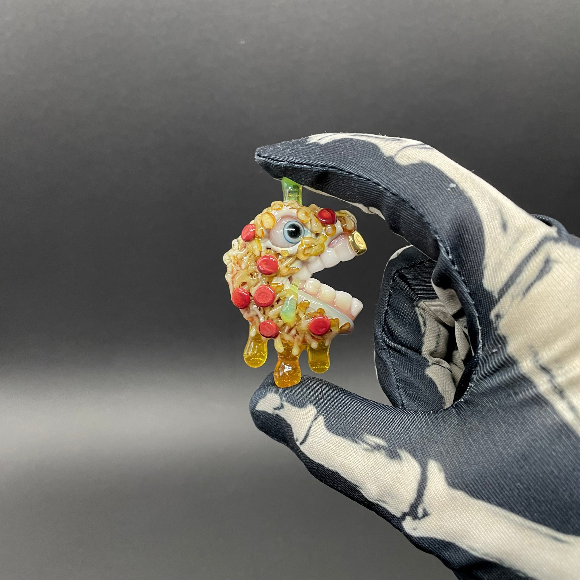 Hand-blown Pizza fiend pendant - Leviathan Glass original