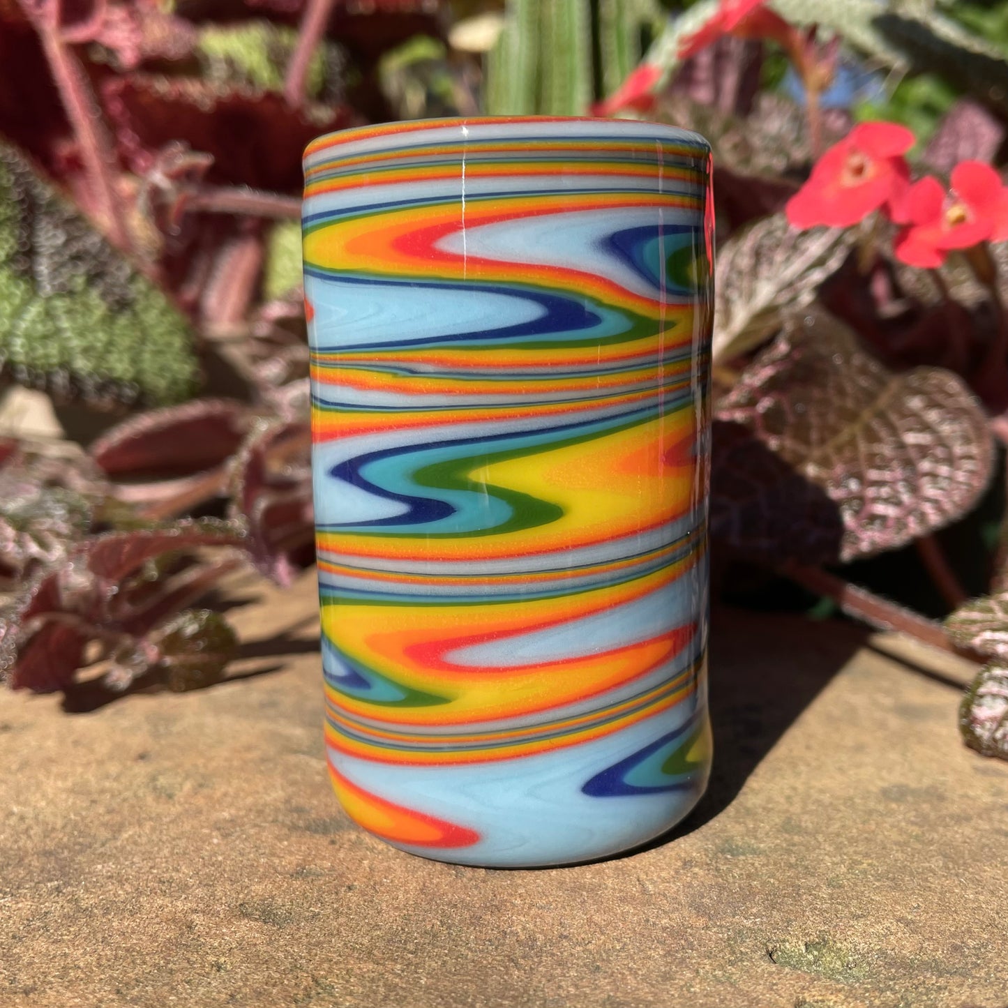 rainbow wig wag shot glass detail view - premium glass art