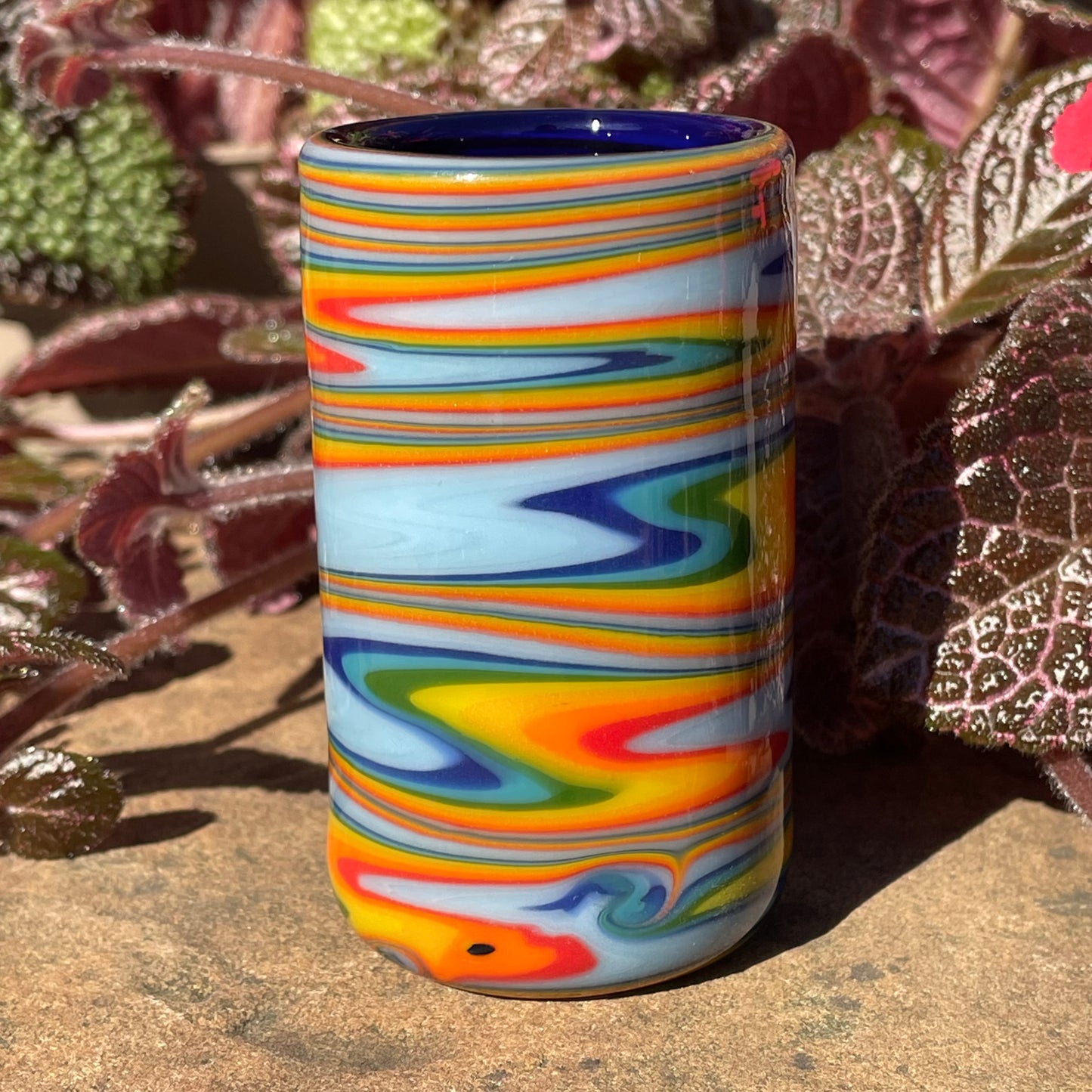 Artisan glass rainbow wig wag shot glass - detailed craftsmanship