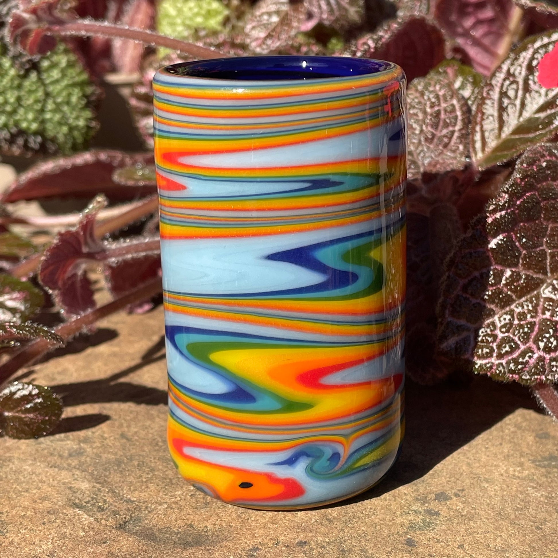 Artisan glass rainbow wig wag shot glass - detailed craftsmanship