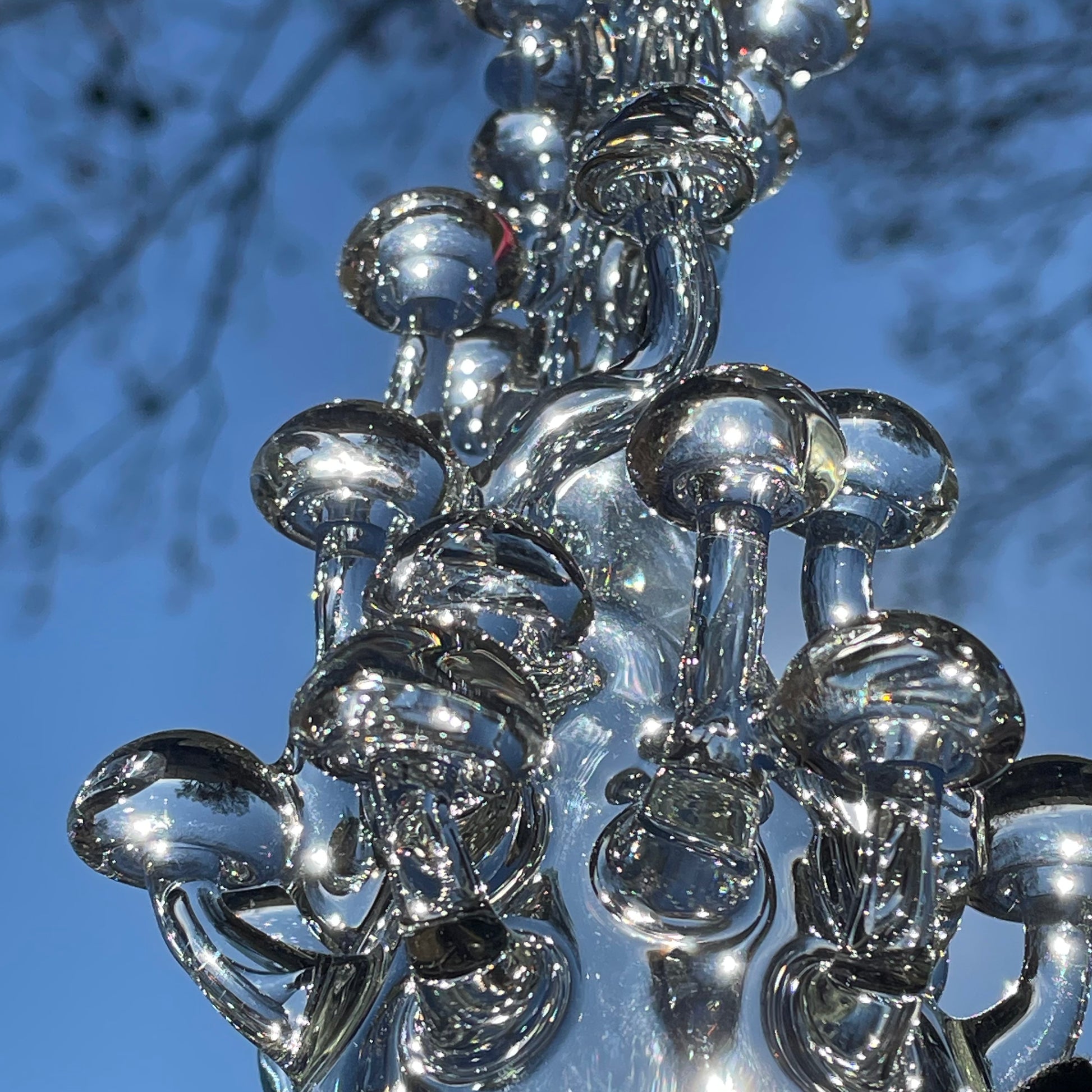 TALL CLEAR GLASS MUSHROOM SCULPTURE craftsmanship - artisan glass work