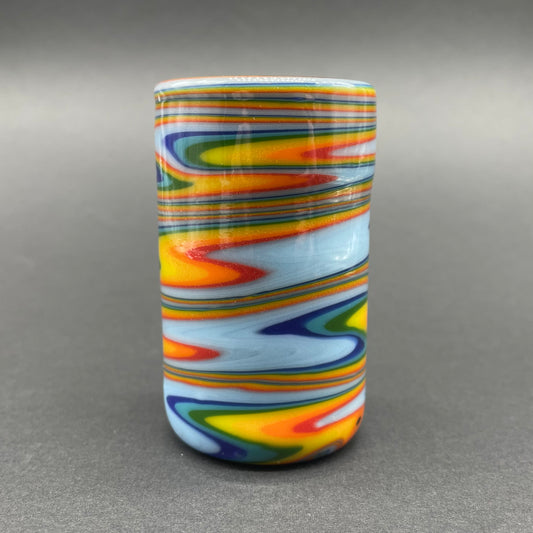 Hand-blown glass rainbow wig wag shot glass by Leviathan Glass