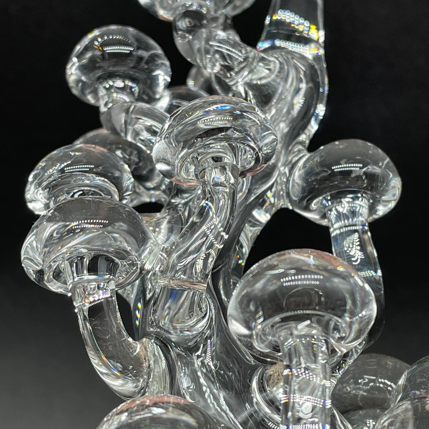 TALL CLEAR GLASS MUSHROOM SCULPTURE by Leviathan Glass - artisan detail