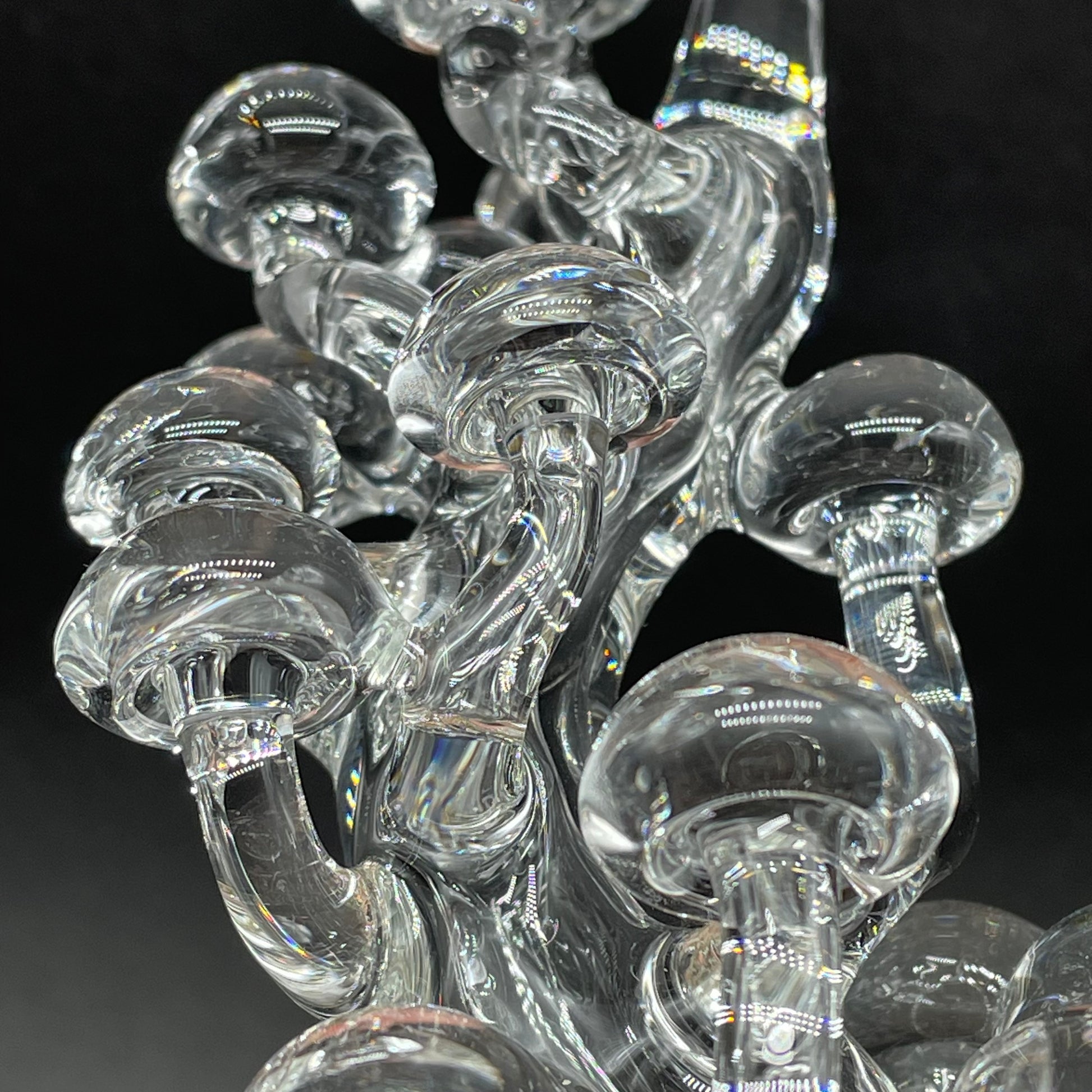 TALL CLEAR GLASS MUSHROOM SCULPTURE by Leviathan Glass - artisan detail