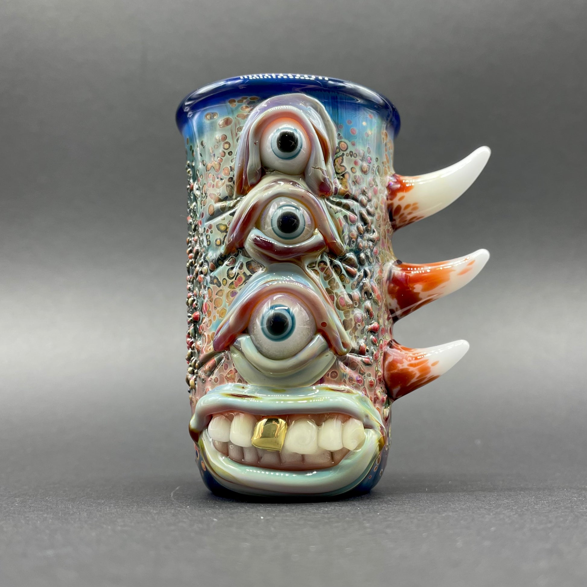 Hand-blown glass Vertical 3 eye shot glass by Leviathan Glass
