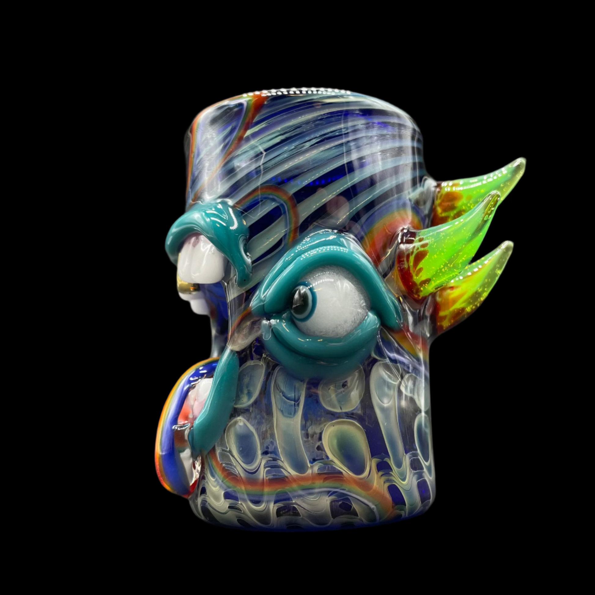 Hand-blown glass Screaming rainbow tongue shot glass by Leviathan Glass