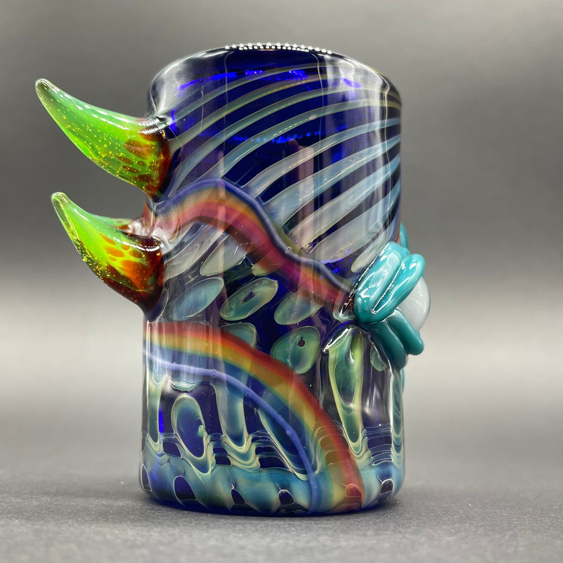 Hand-blown Screaming rainbow tongue shot glass - Leviathan Glass original