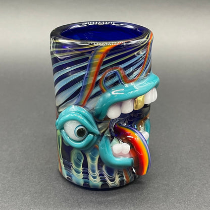 Screaming rainbow tongue shot glass by Leviathan Glass - artisan detail