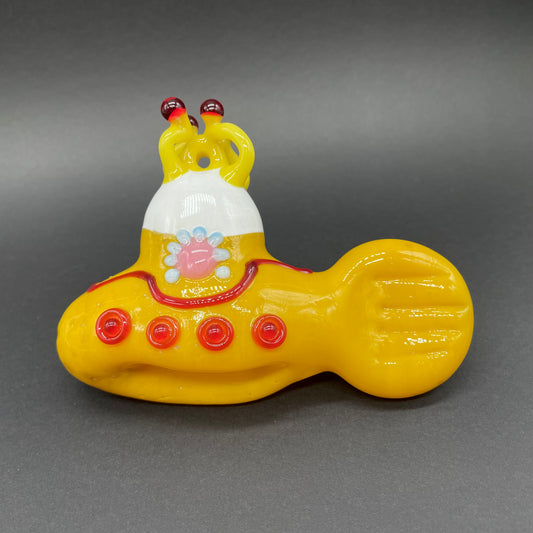 Hand-blown glass glass yellow submarine ornament by Leviathan Glass