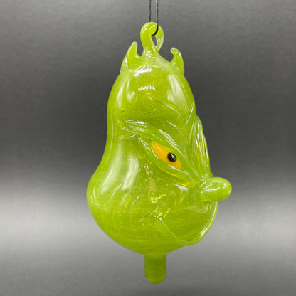 Close-up of The Grinch - handcrafted glass