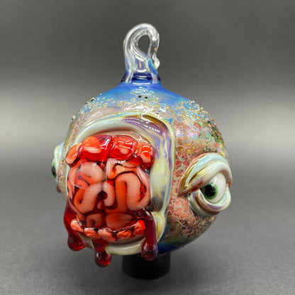 Hand-blown glass Brain eating zombie ornament by Leviathan Glass