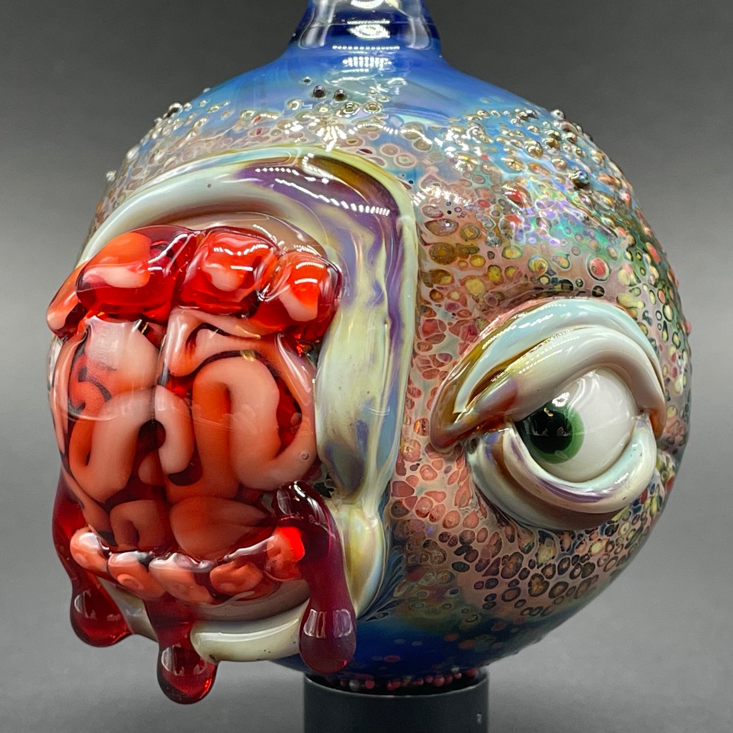 Brain eating zombie ornament glass art - premium handcrafted piece