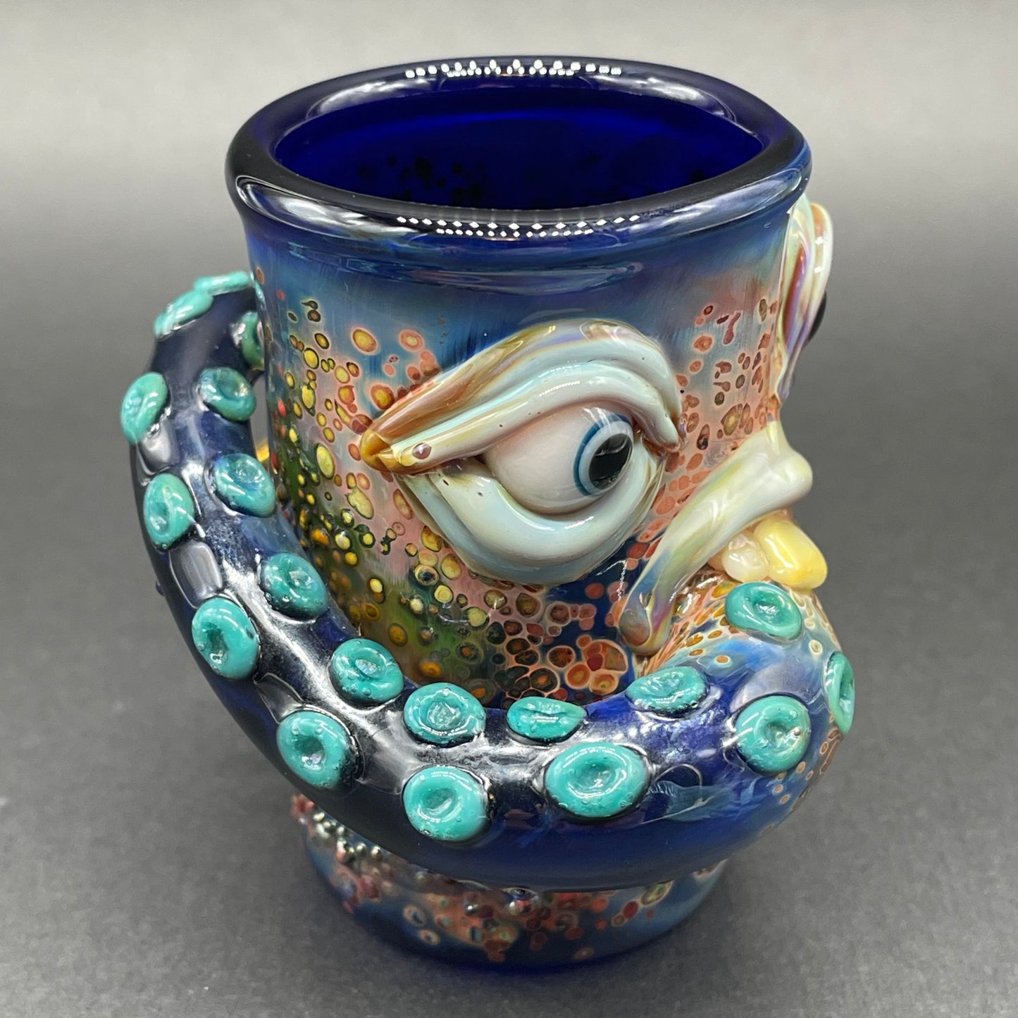 Close-up of Tooth fairy shot glass - handcrafted glass