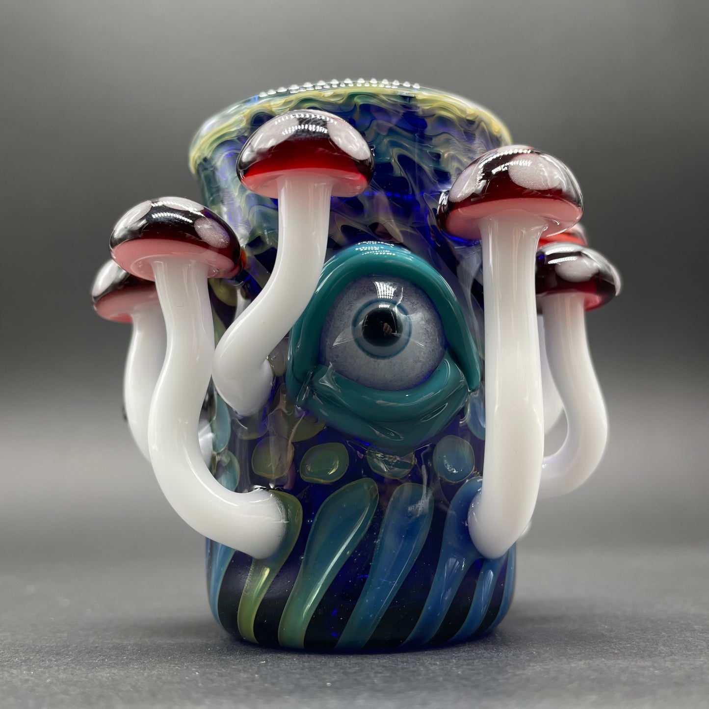 Hand-blown glass Red mushroom shot glass by Leviathan Glass