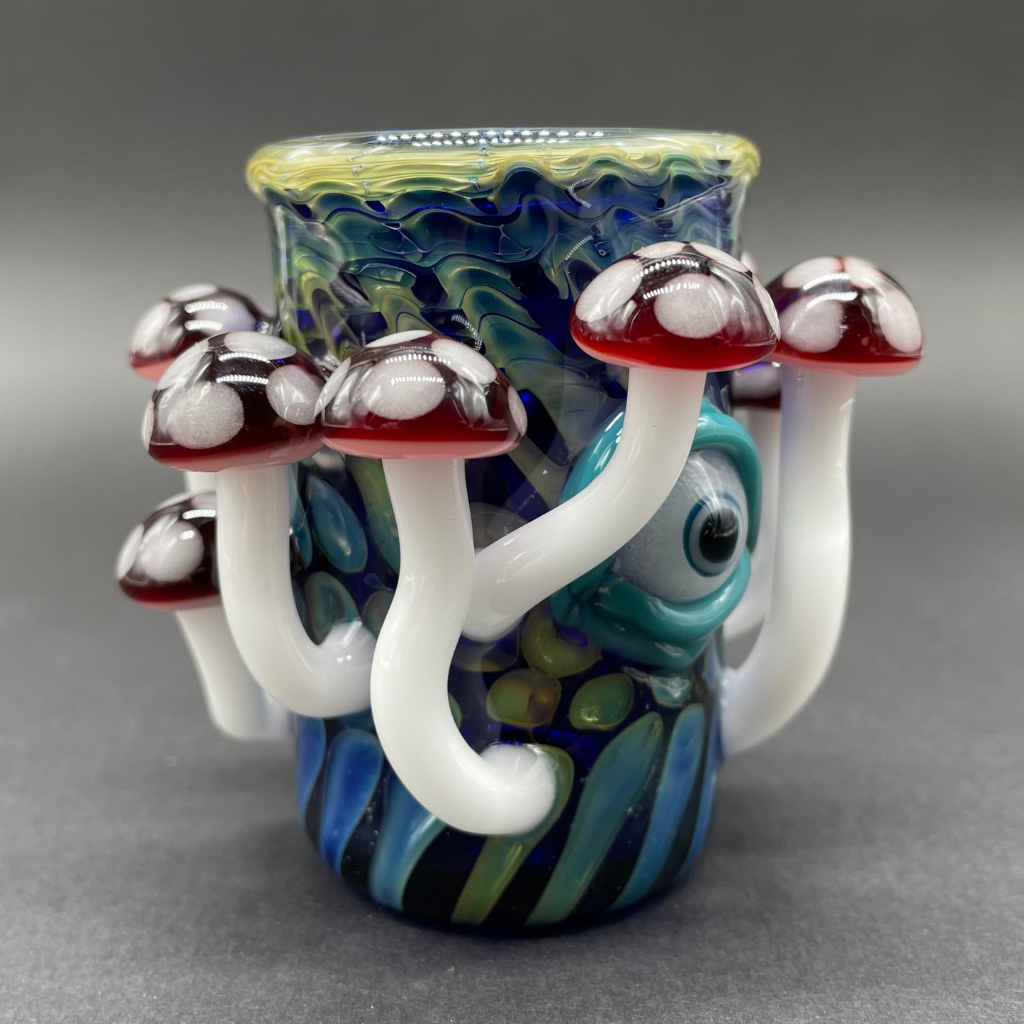 Red mushroom shot glass craftsmanship - artisan glass work