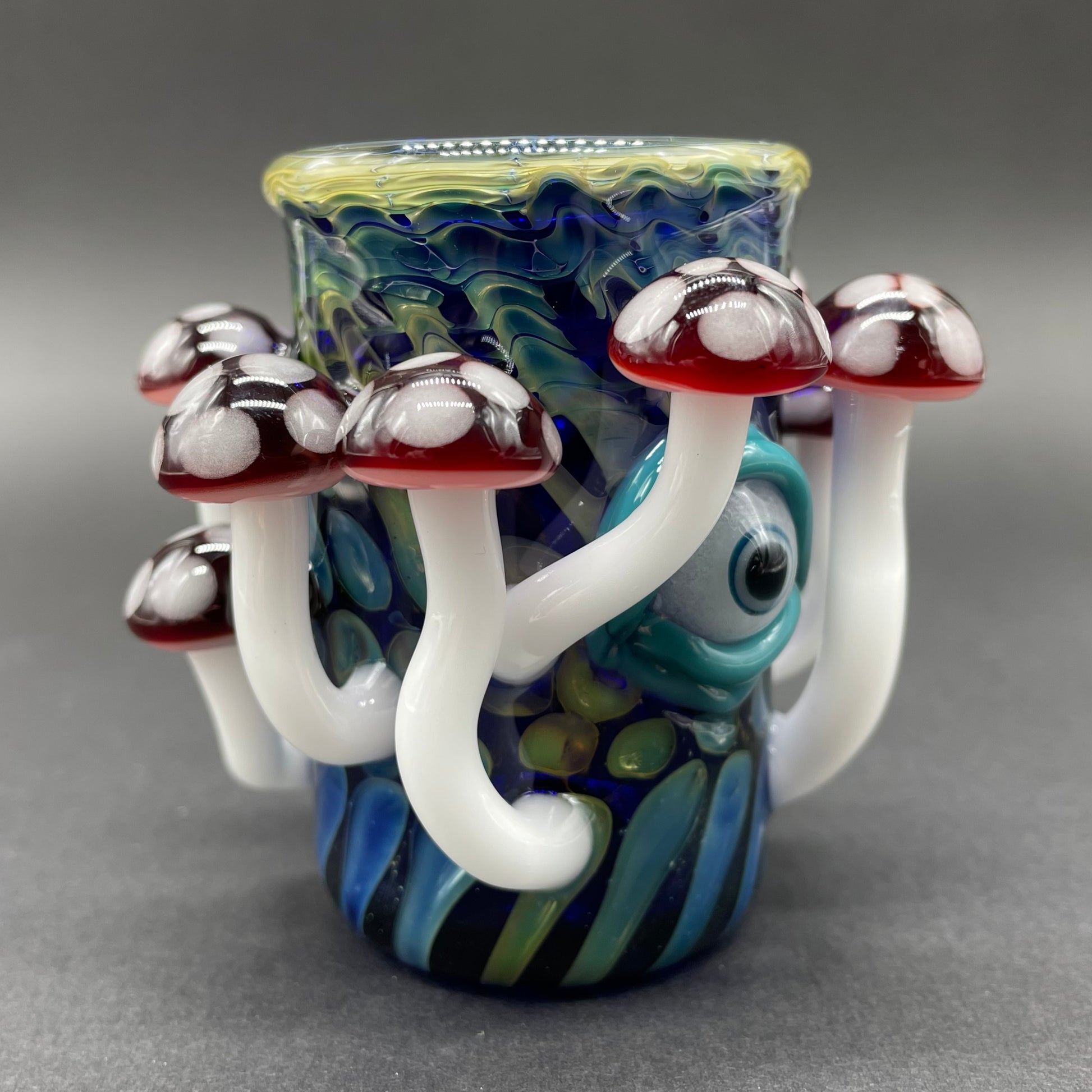 Red mushroom shot glass craftsmanship - artisan glass work