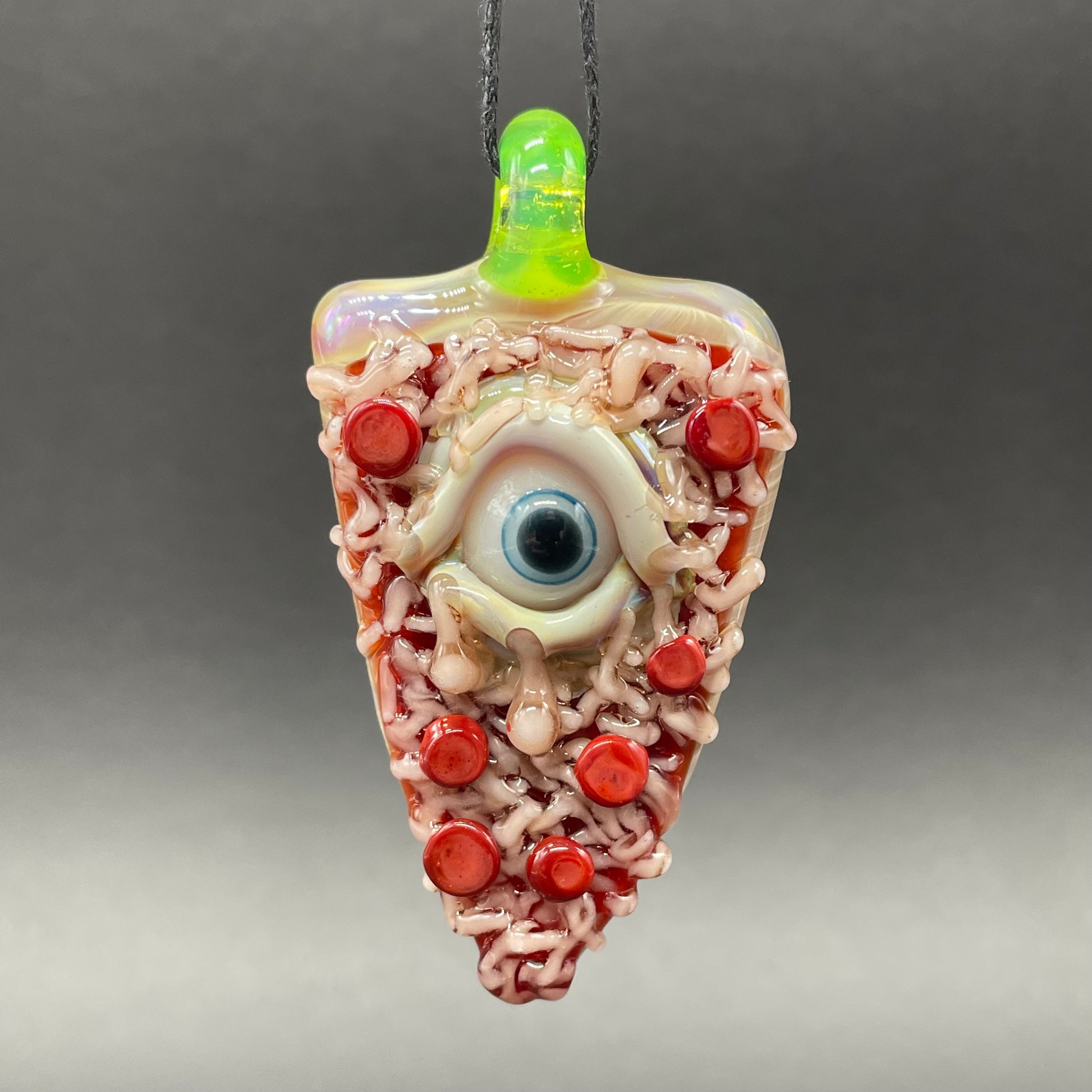 Hand-blown glass glass Pizza pendant by Leviathan Glass