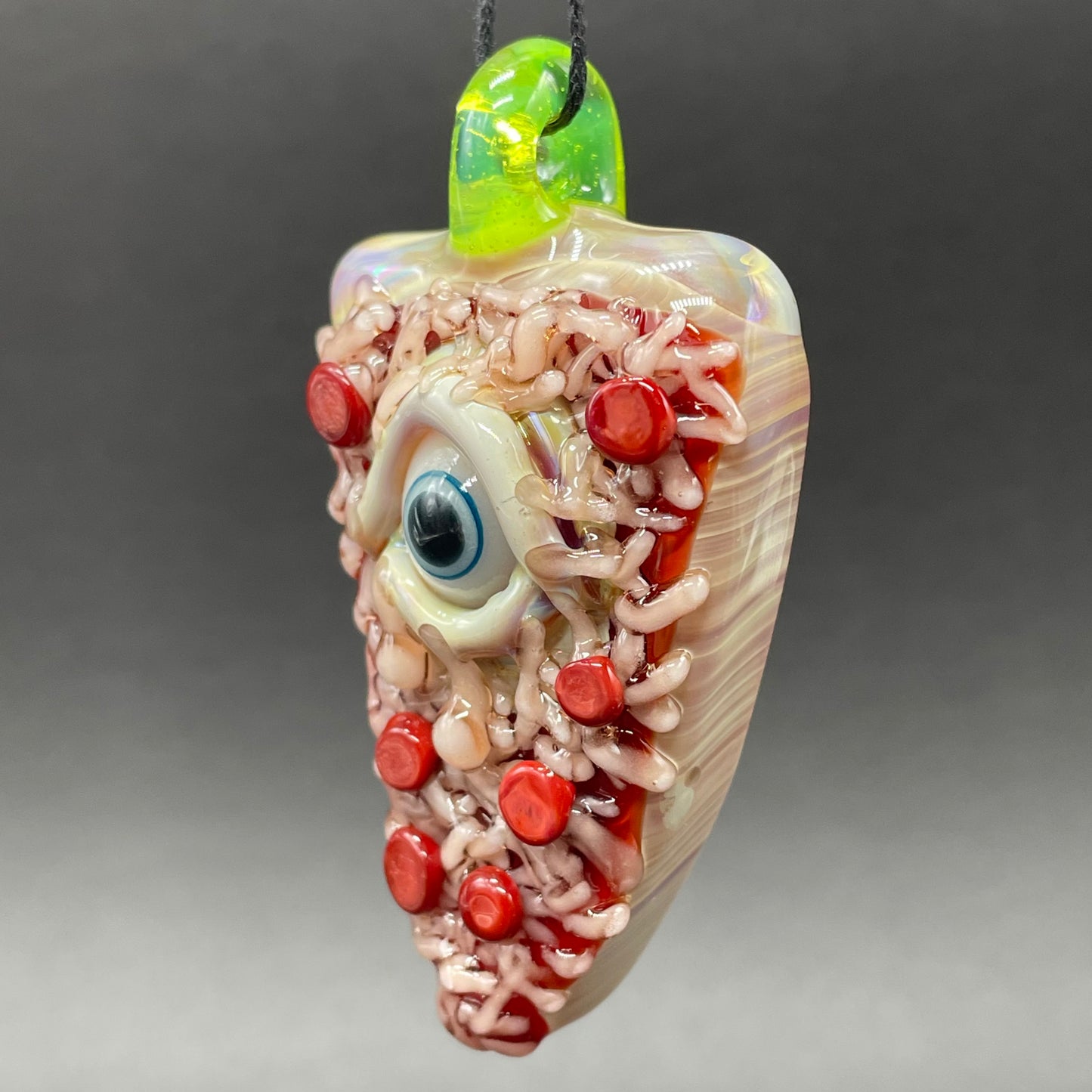 glass Pizza pendant detail view - premium glass art
