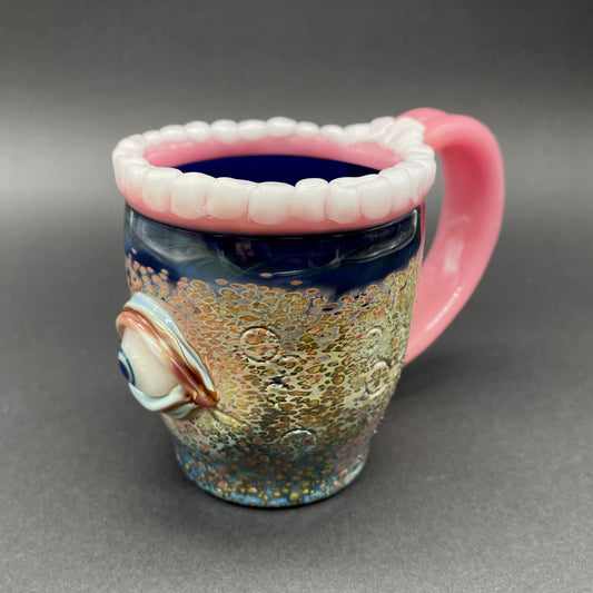 Hand-blown glass Hangry tea cup by Leviathan Glass