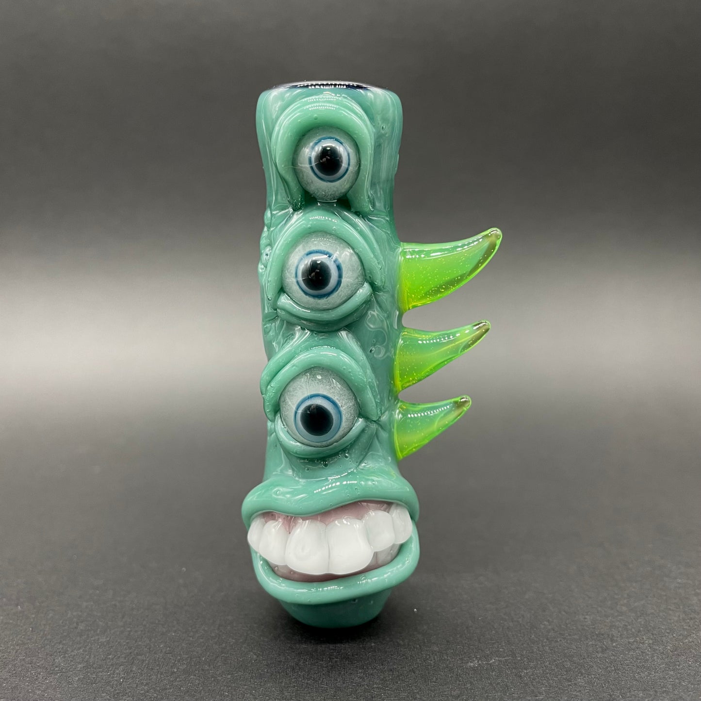 Hand-blown glass Triclops Chillum by Leviathan Glass