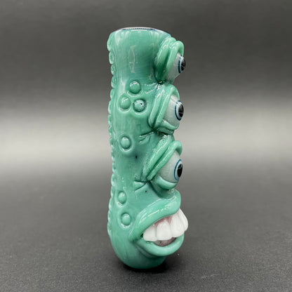 Close-up of Triclops Chillum - handcrafted glass