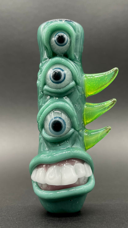 Hand-blown Triclops Chillum - Leviathan Glass original
