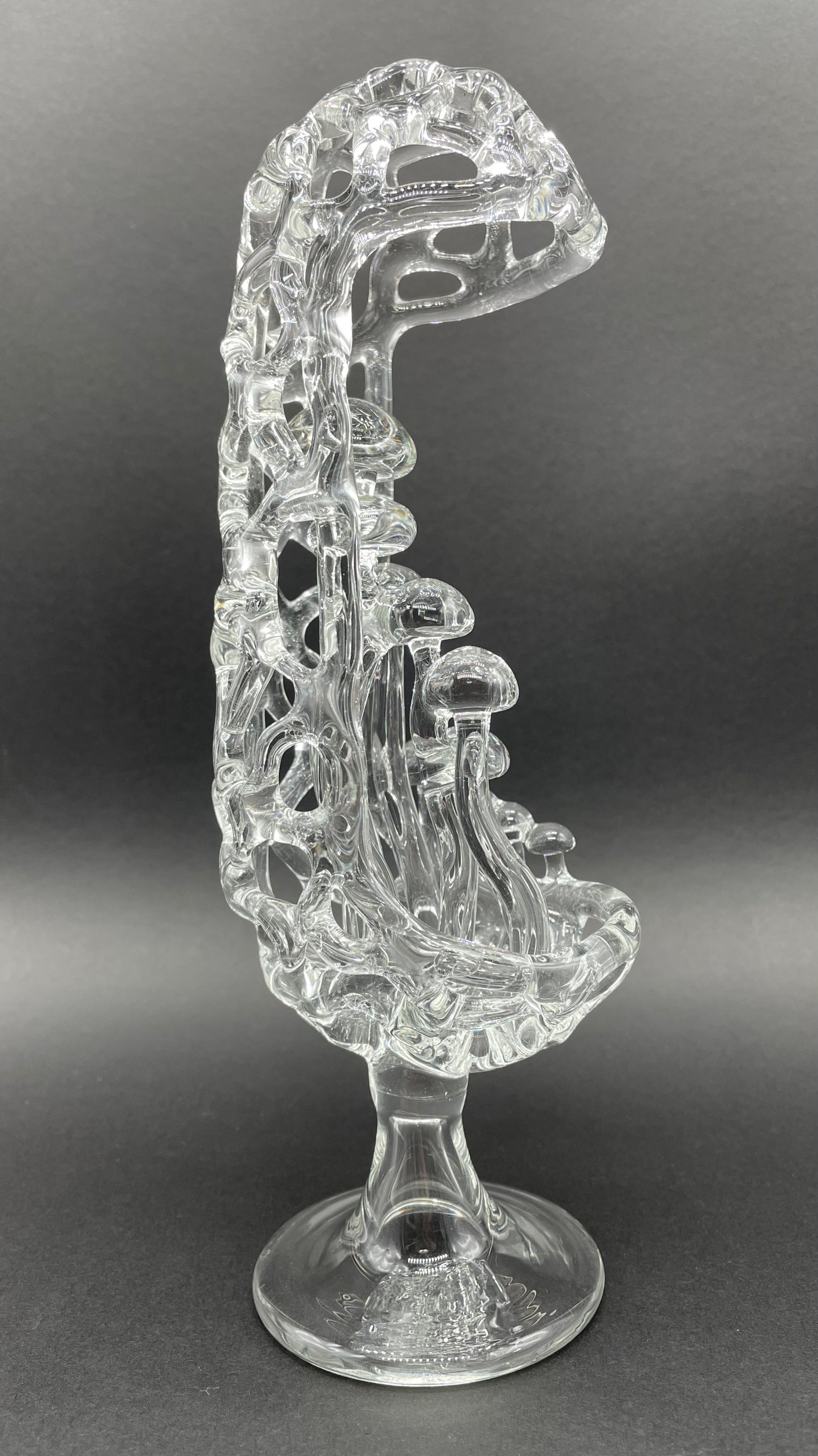 Close-up of Collaboration Mushroom sculpture - handcrafted glass