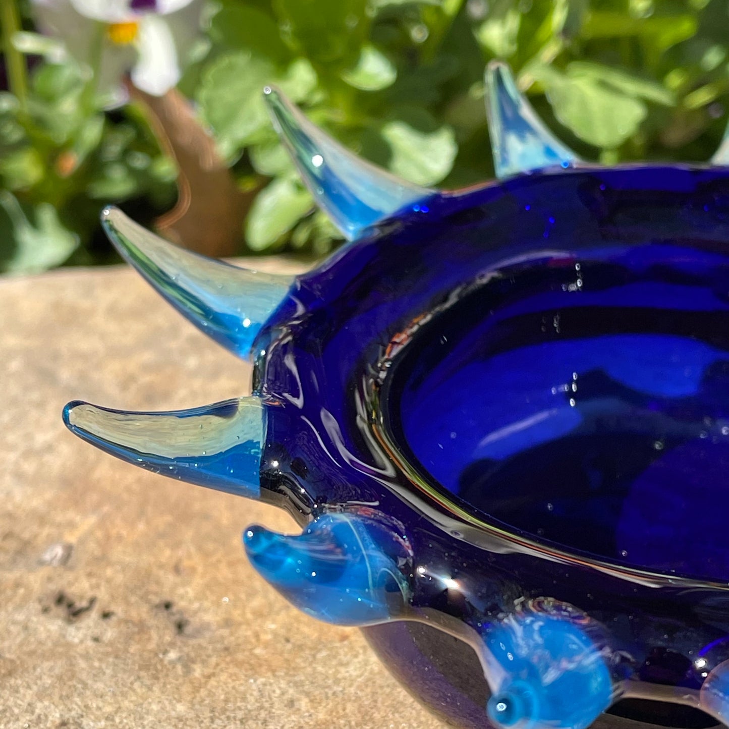 Close-up of Spiny ashtray - handcrafted glass