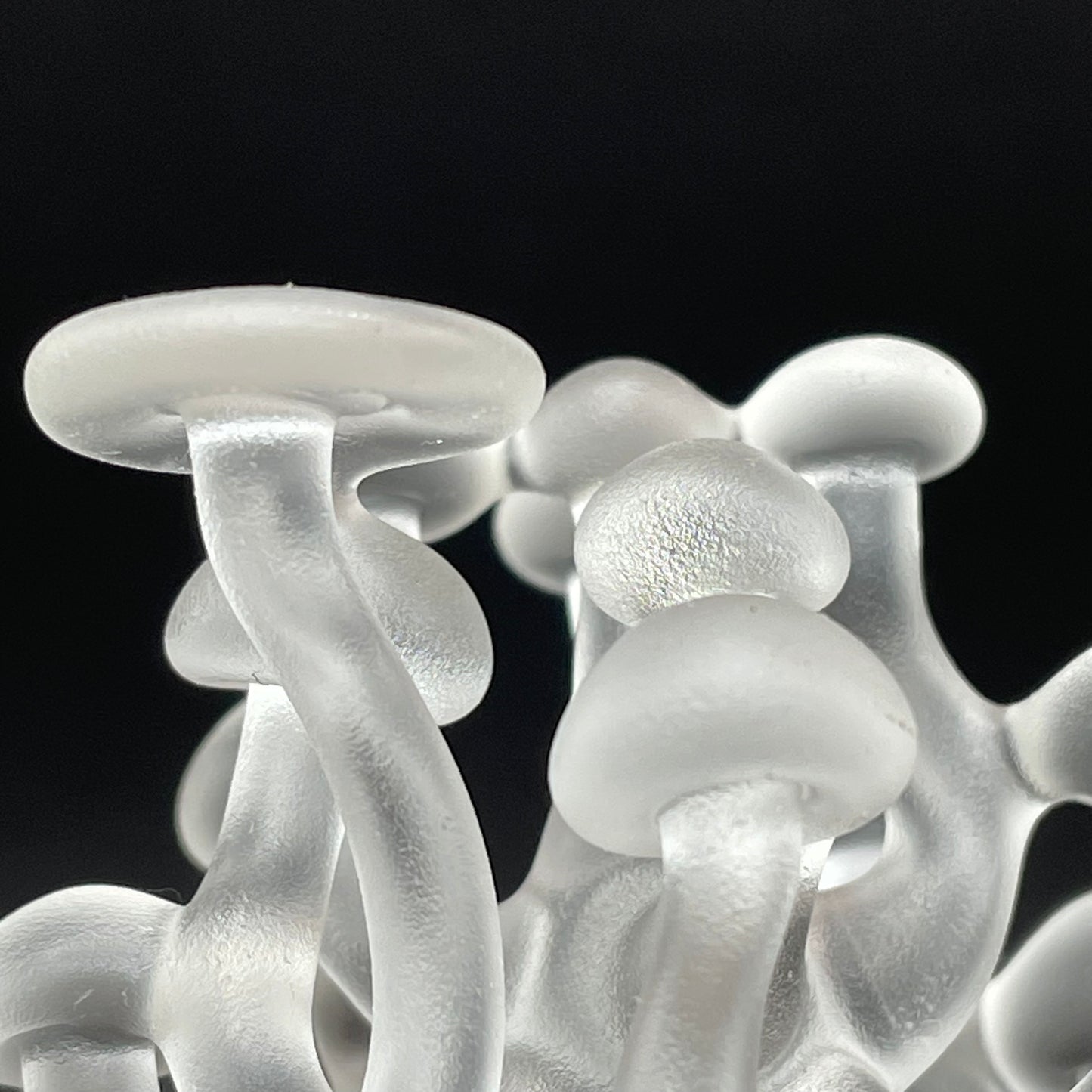 small glass mushroom sculpture by Leviathan Glass - artisan detail