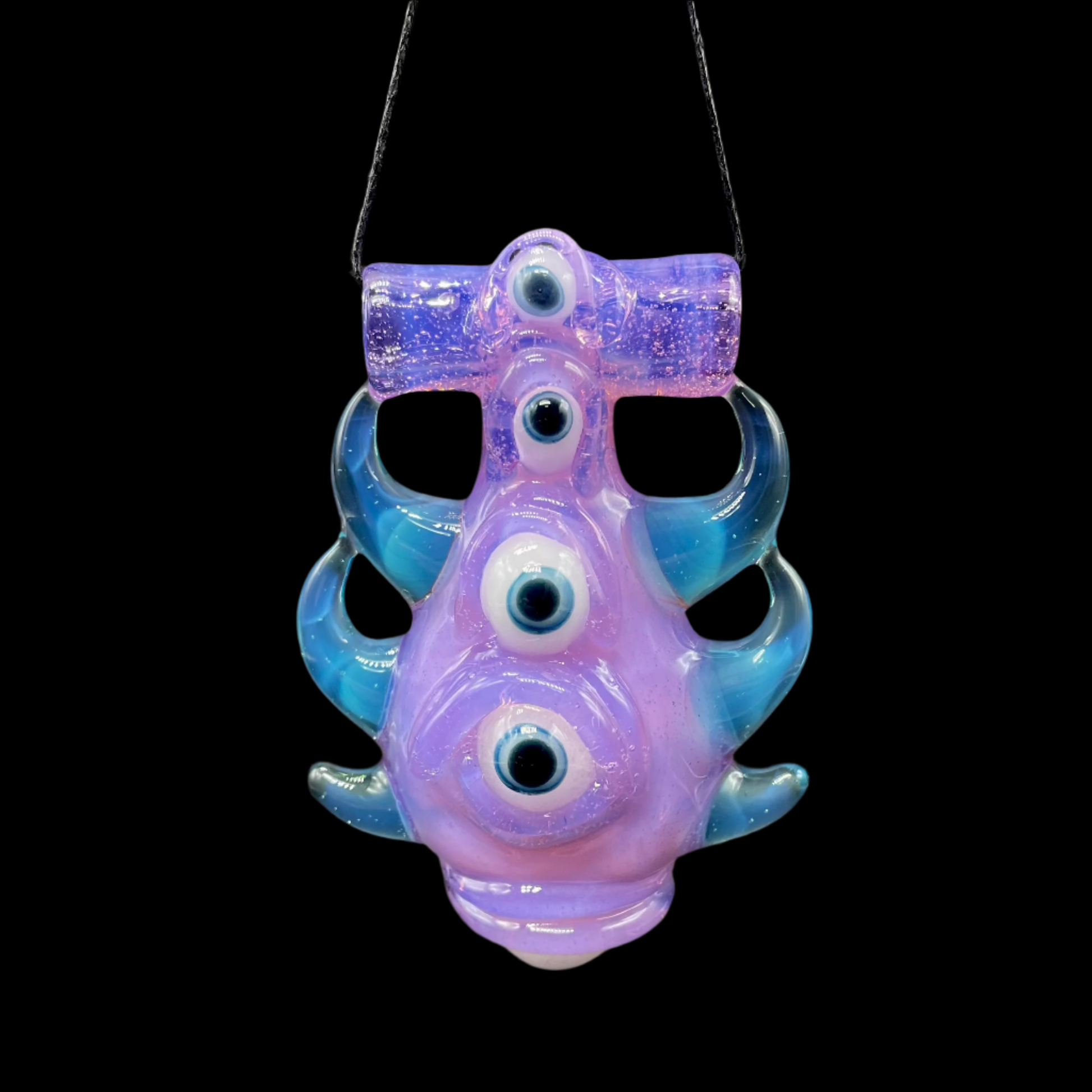 Hand-blown glass Pink slime evil eye pendant by Leviathan Glass