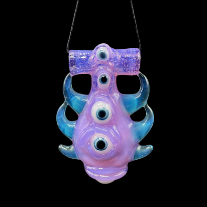 Hand-blown glass Pink slime evil eye pendant by Leviathan Glass