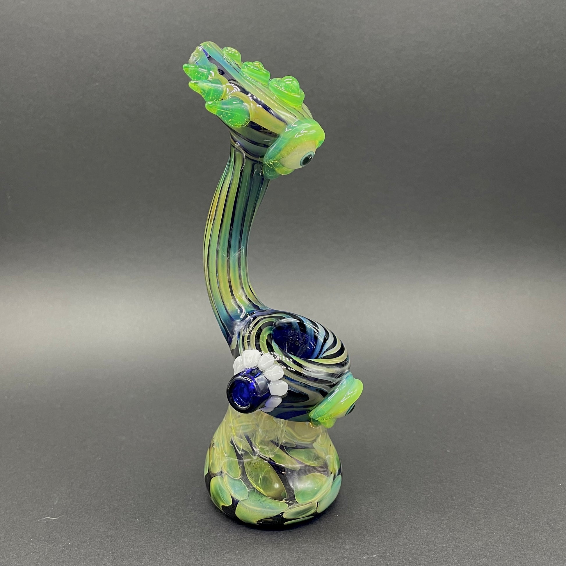 Close-up of alien head bubbler - handcrafted glass