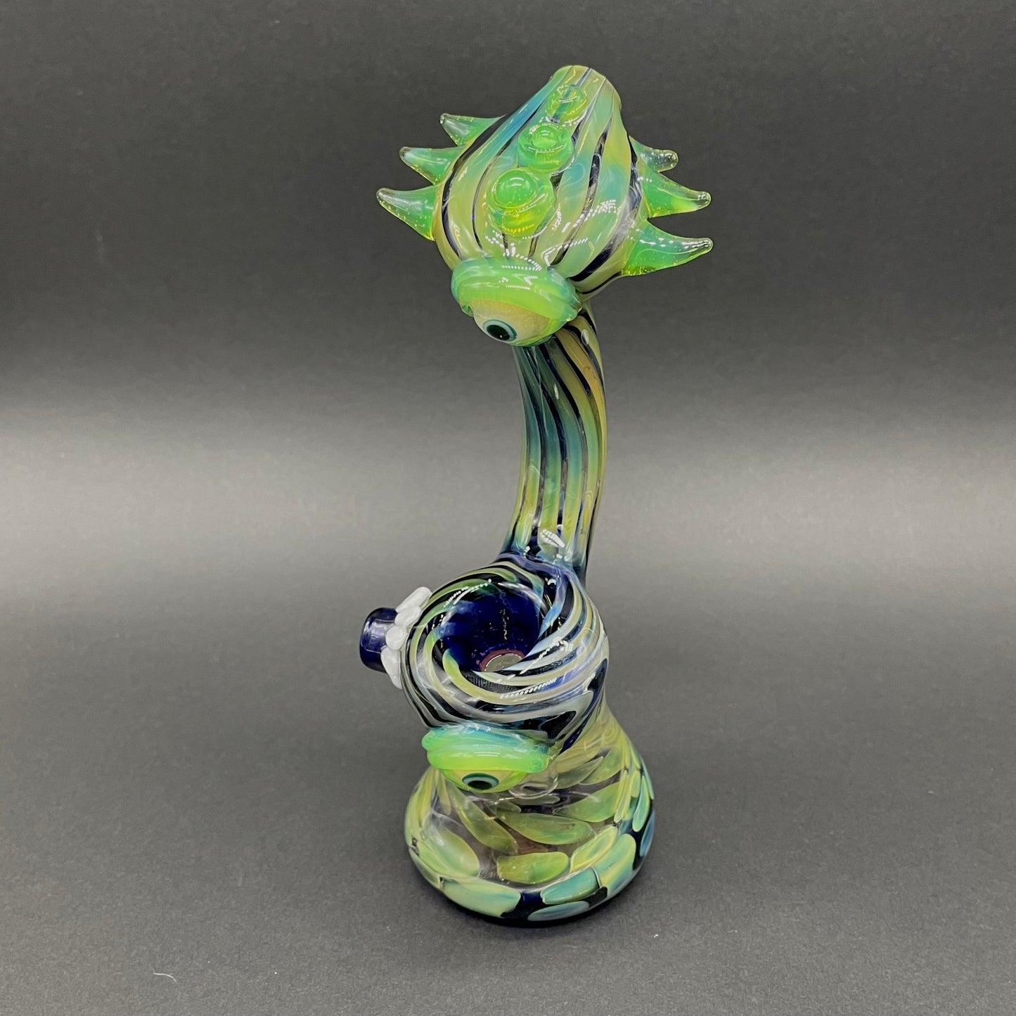 Hand-blown alien head bubbler - Leviathan Glass original