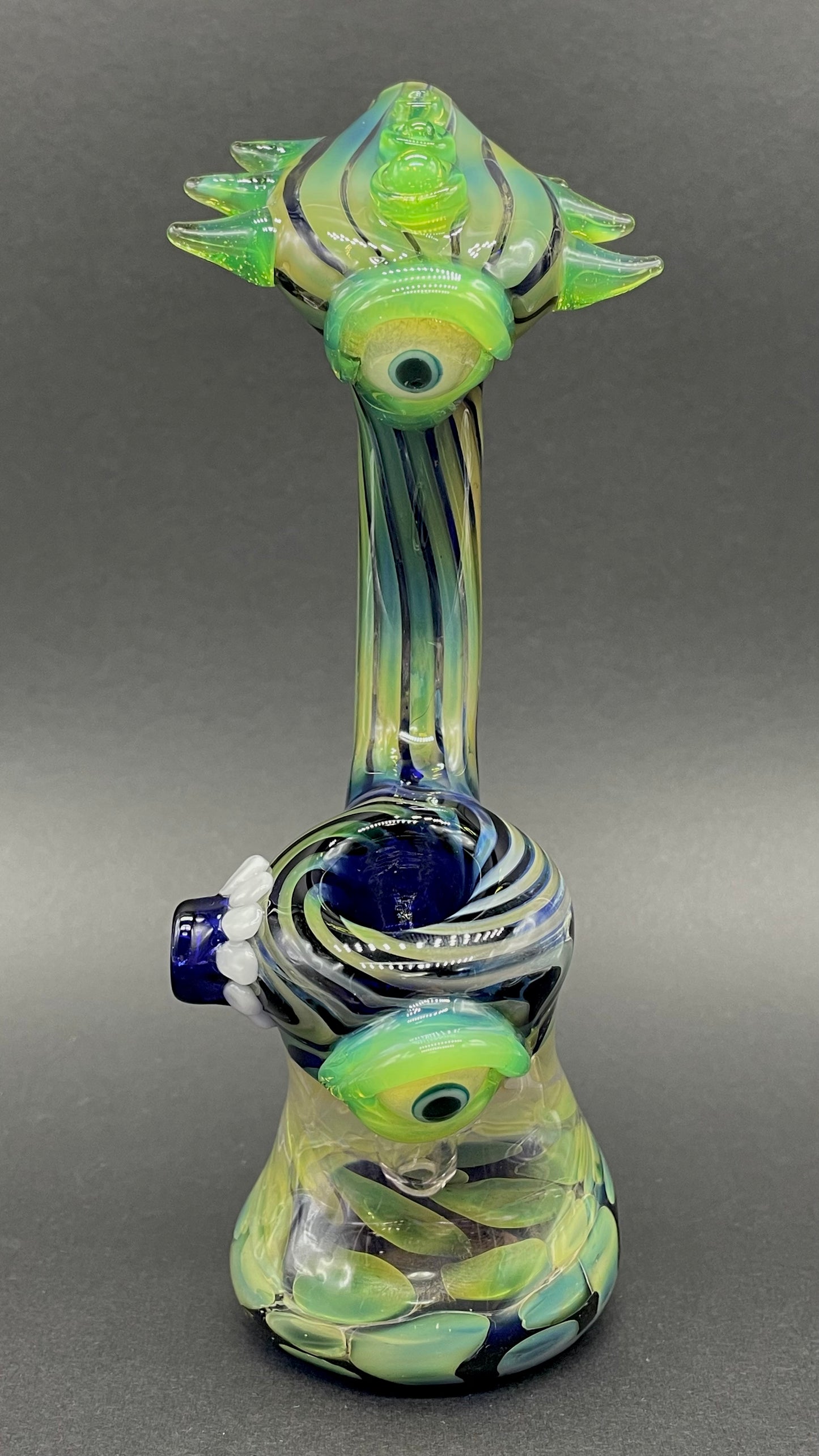 Hand-blown alien head bubbler - Leviathan Glass original