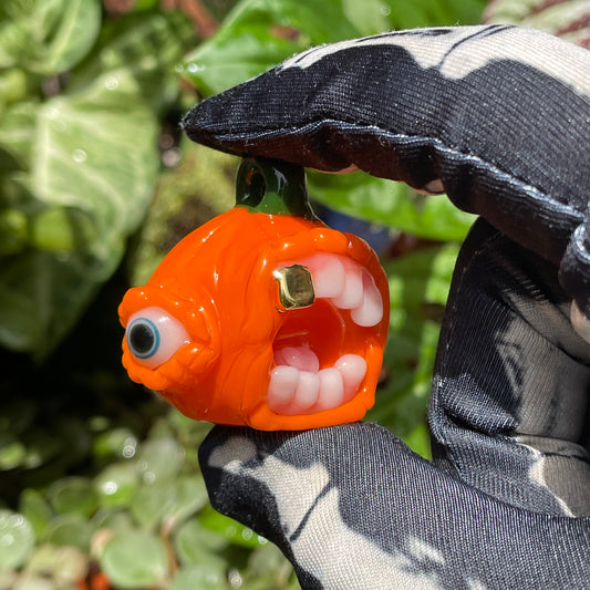 Pumpkin pendant detail view - premium glass art