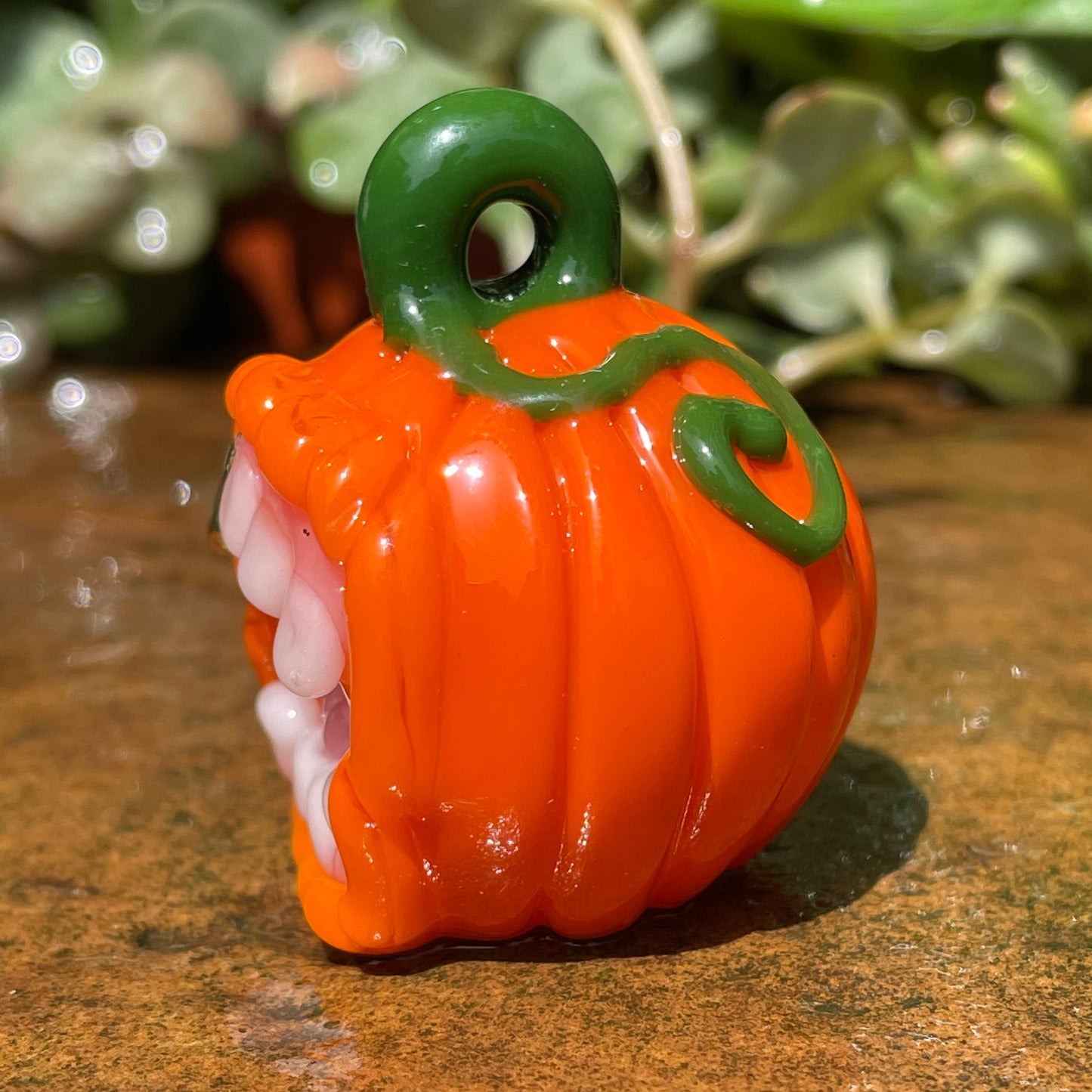 Artisan glass Pumpkin pendant - detailed craftsmanship