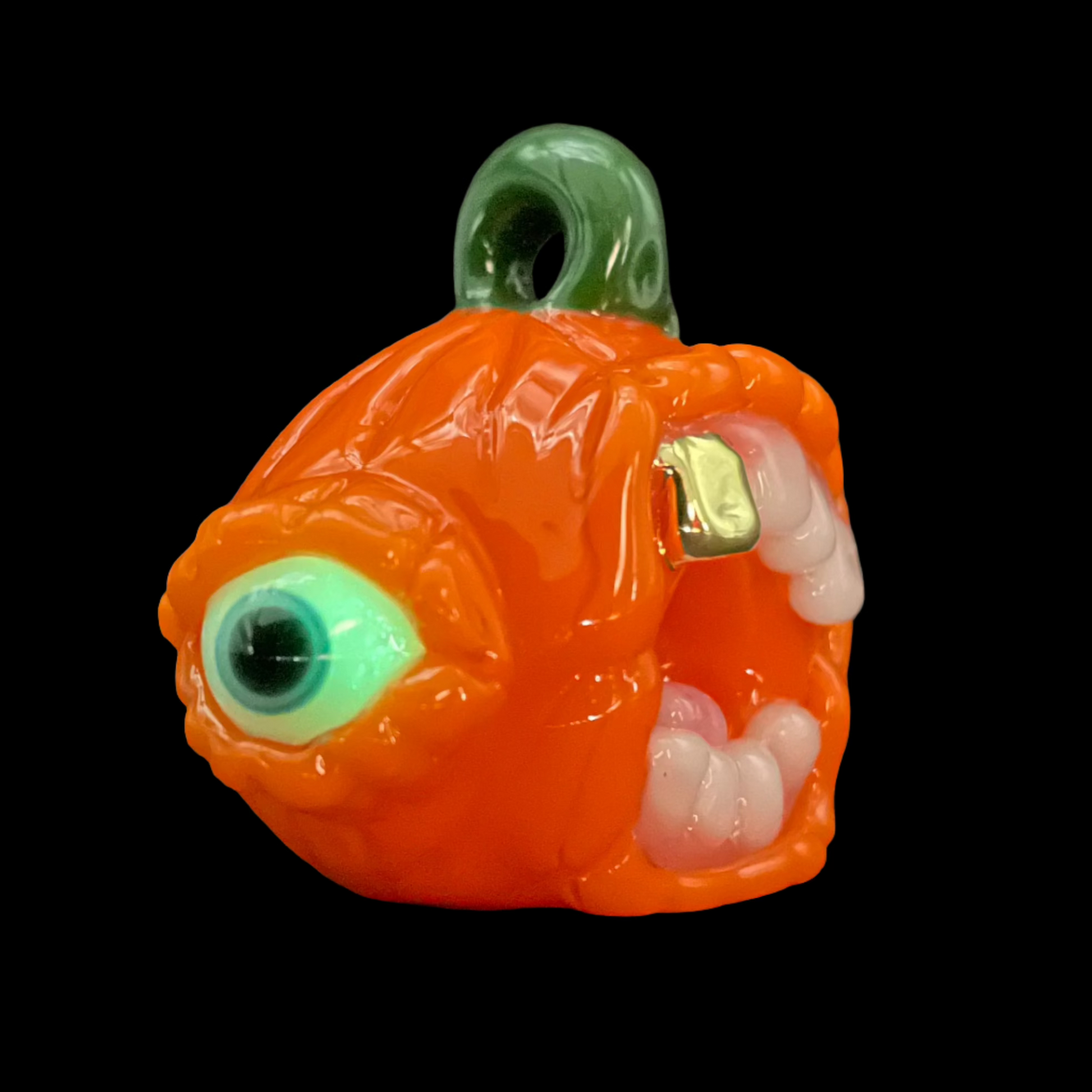 Close-up of Pumpkin pendant - handcrafted glass